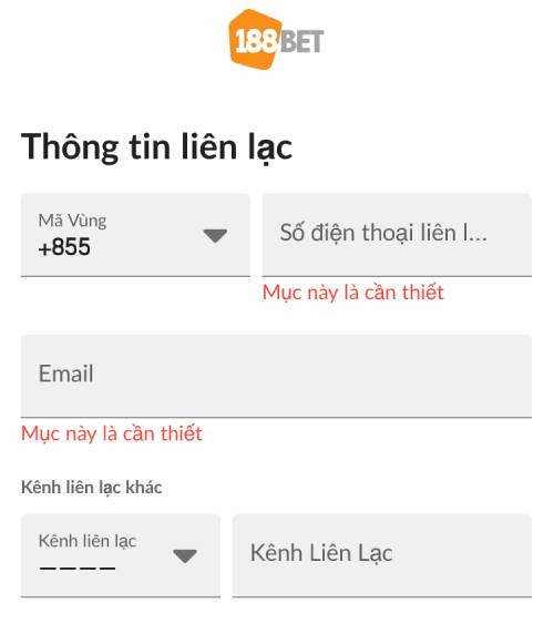 Điền Thông Tin Liên Lạc Cho 188Bet